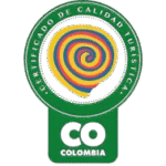 Green tourism quality certification from Colombia, with a spiral design in the center.