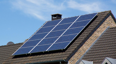 Solar panels on a house roof