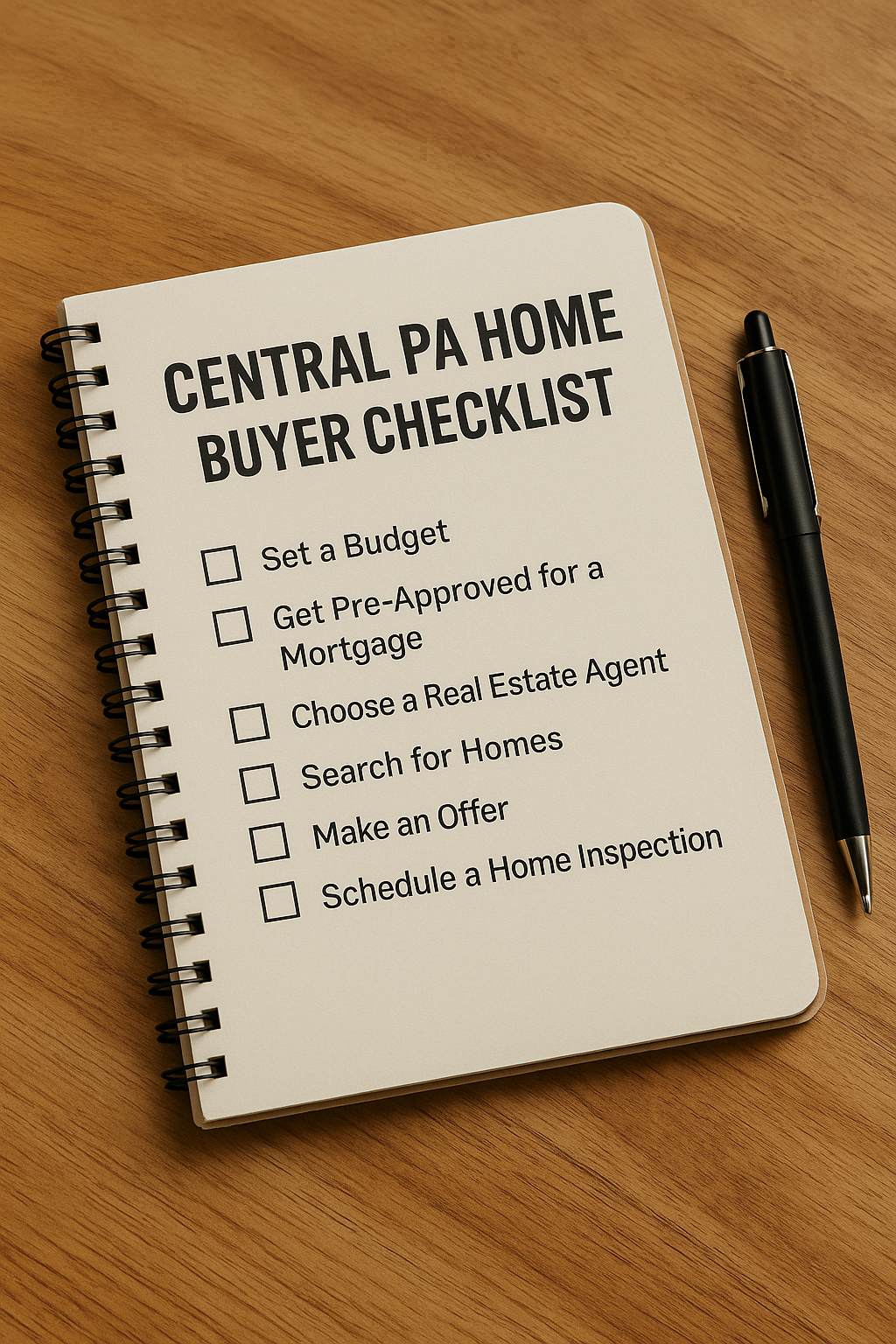Illustrative home buyer checklist representing key steps in buying a home in Central Pennsylvania.