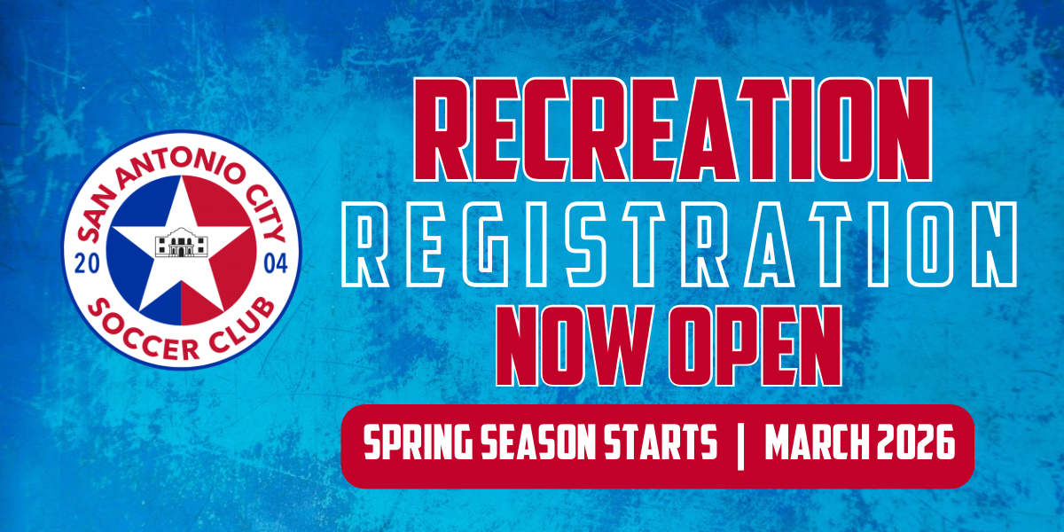 Poster for San Antonio City Soccer Club recreation soccer registration