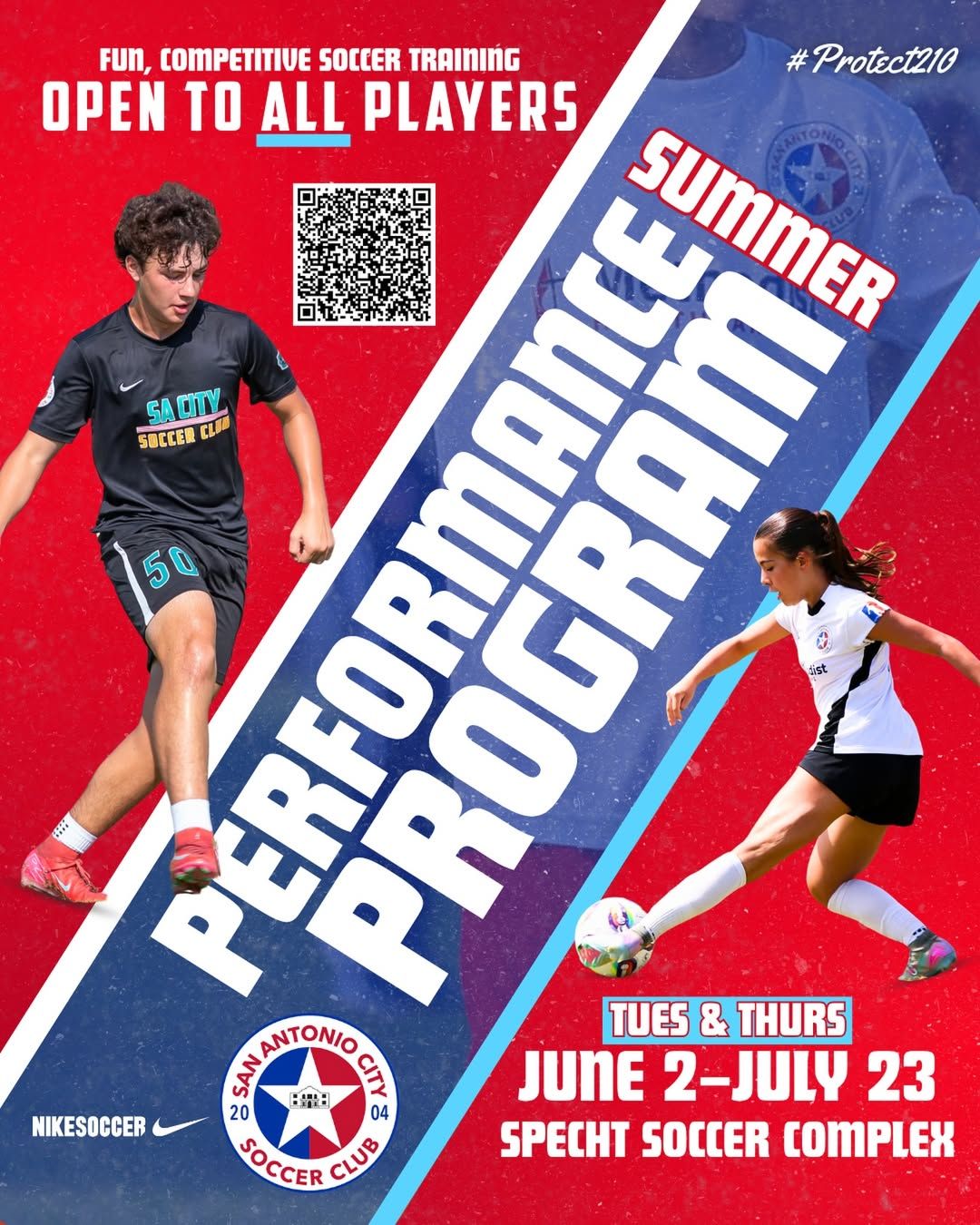 A poster for Summer Soccer Performance Program at San Antonio City Soccer Club