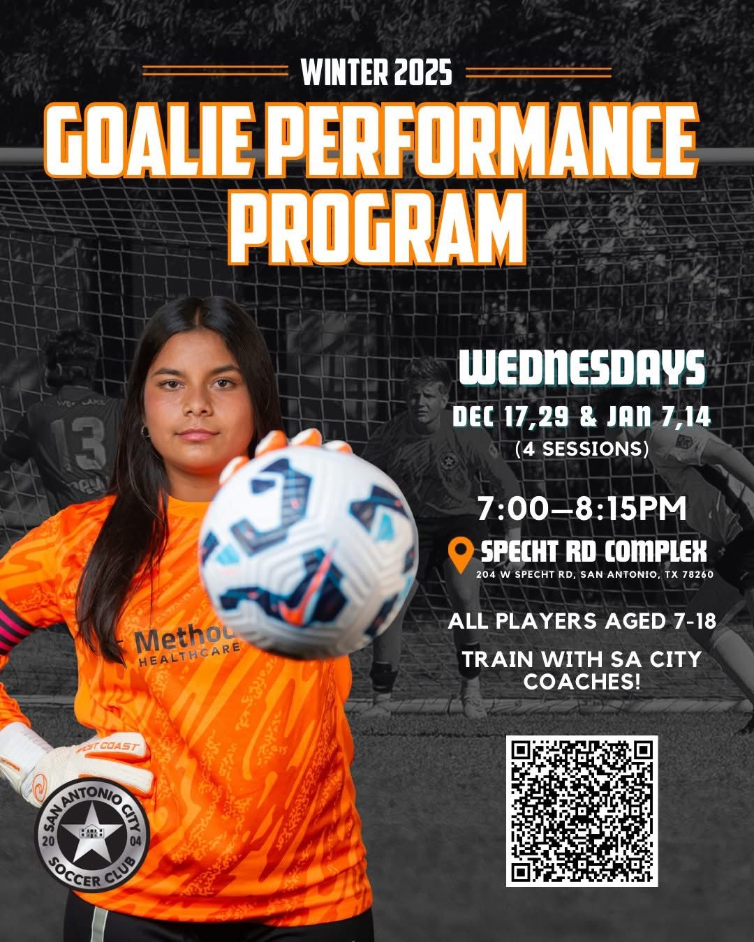 Poster for San Antonio City Soccer Club Summer Goalkeeper Camp