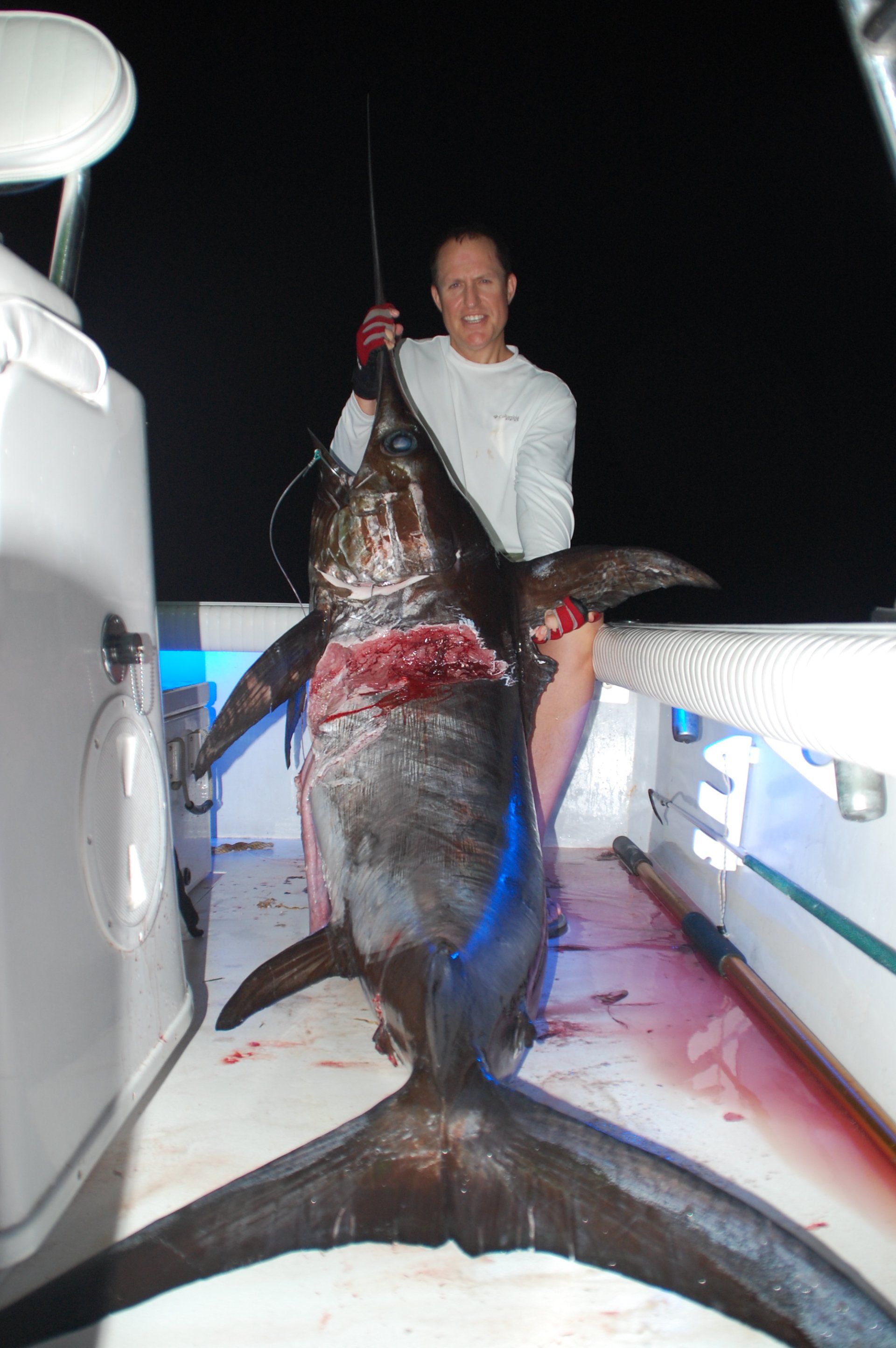Giant swordfish caught with Blue Water Adventures fishing charter service Key Largo Florida