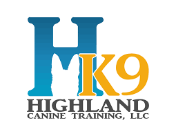 The logo for highland canine training , llc is blue and yellow.