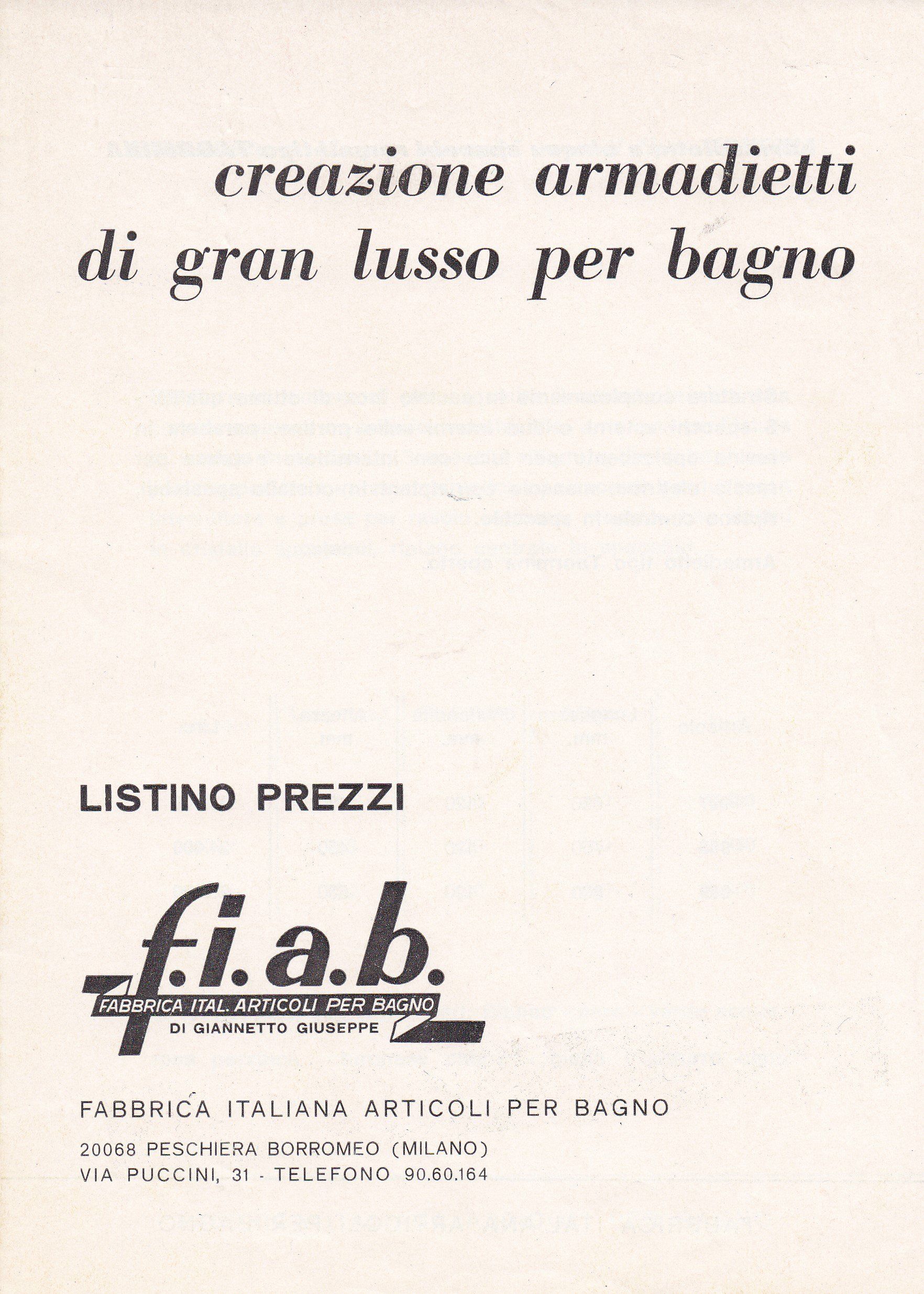 Listino prezzi Fiab Bagno anni 70