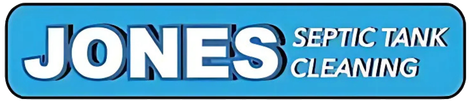 Logo for Jones' Septic Tank Cleaning, white text on a blue background.