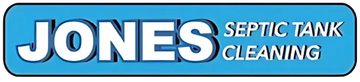 Logo for Jones' Septic Tank Cleaning, white text on a blue background.