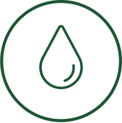 A line drawing of a drop of water in a green circle.