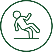 A line drawing of a person falling down in a circle.