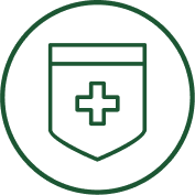 A shield with a cross on it in a green circle.