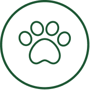 A green circle with a paw print inside of it.