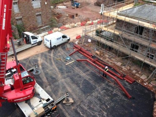 Top view of fabrication work in a construction site