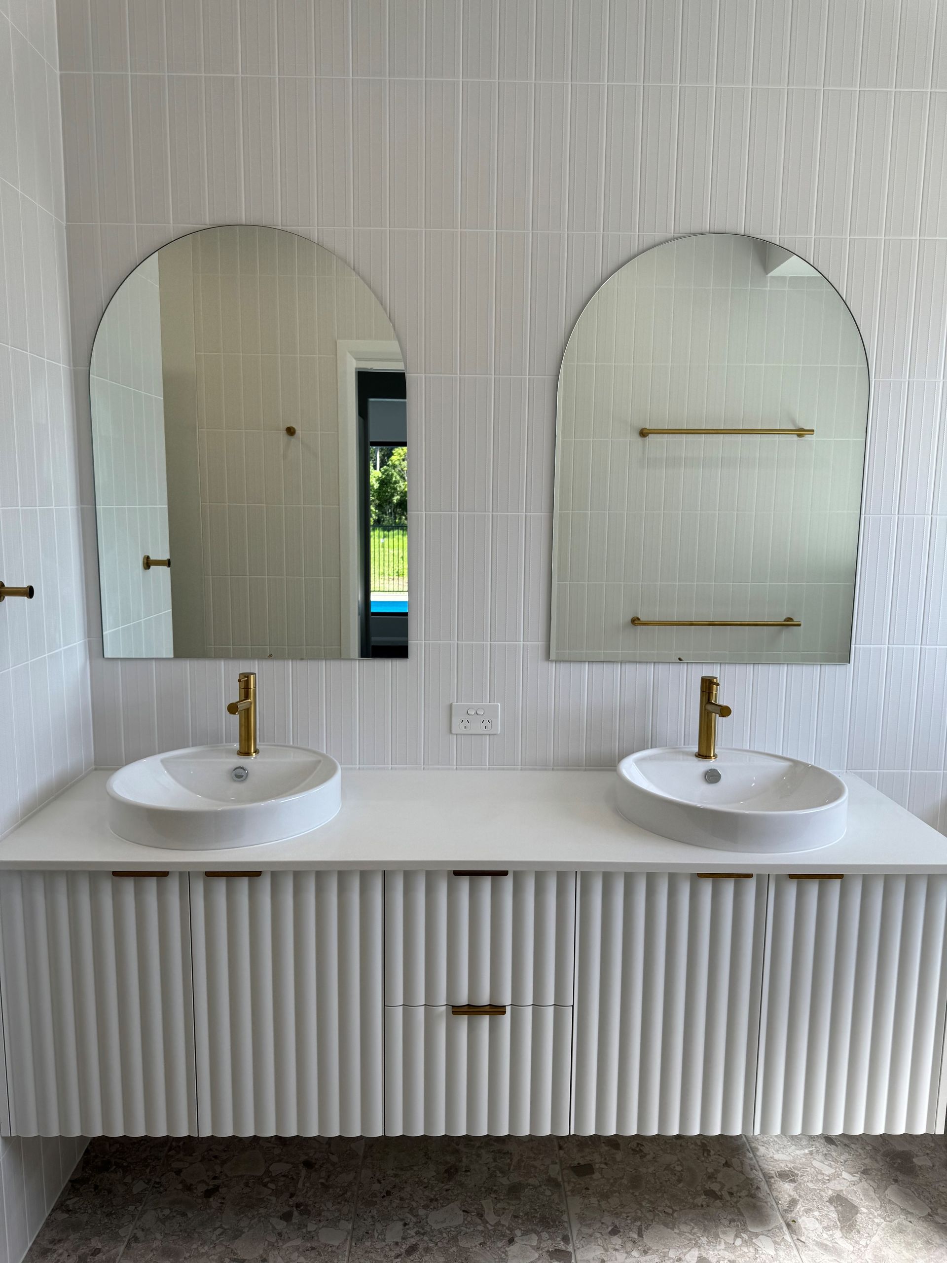 A Bathroom Vanity With 2 Sinks And 2 Mirrors— North Coast Cabinetmaking Pty Ltd In Proserpine, QLD