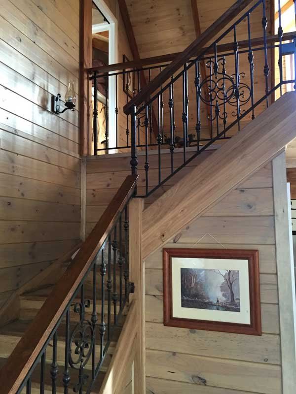 handrails on wooden staircase