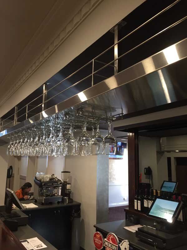 wine glass rack in a restaurant