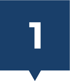 A blue speech bubble with the number one on it.