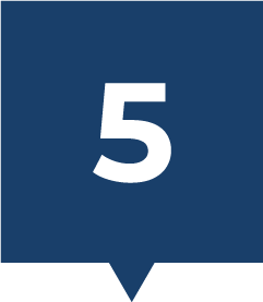 A blue speech bubble with the number five on it.