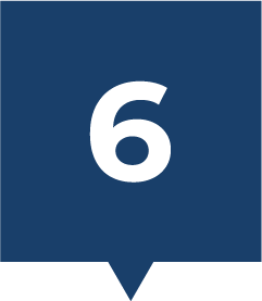 A blue speech bubble with the number six on it.