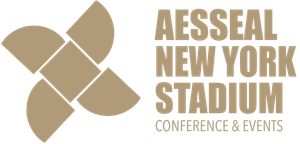 AESSEAL New York Stadium logo with tan geometric emblem and text “Conference & Events”