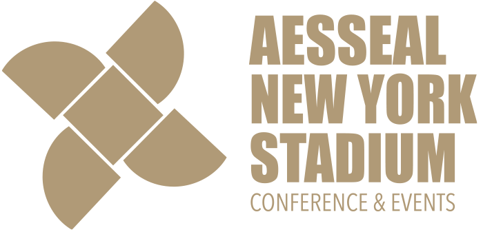 AESSEAL New York Stadium logo with tan geometric emblem and text “Conference & Events”