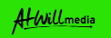 AAwillmedia logo in black text on a bright green background