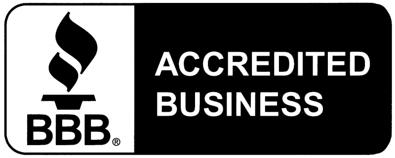 BBB Accredited Business logo on black and white background