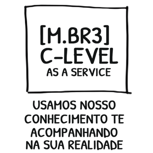 Um logotipo preto e branco que diz m.br3 c-level como um serviço