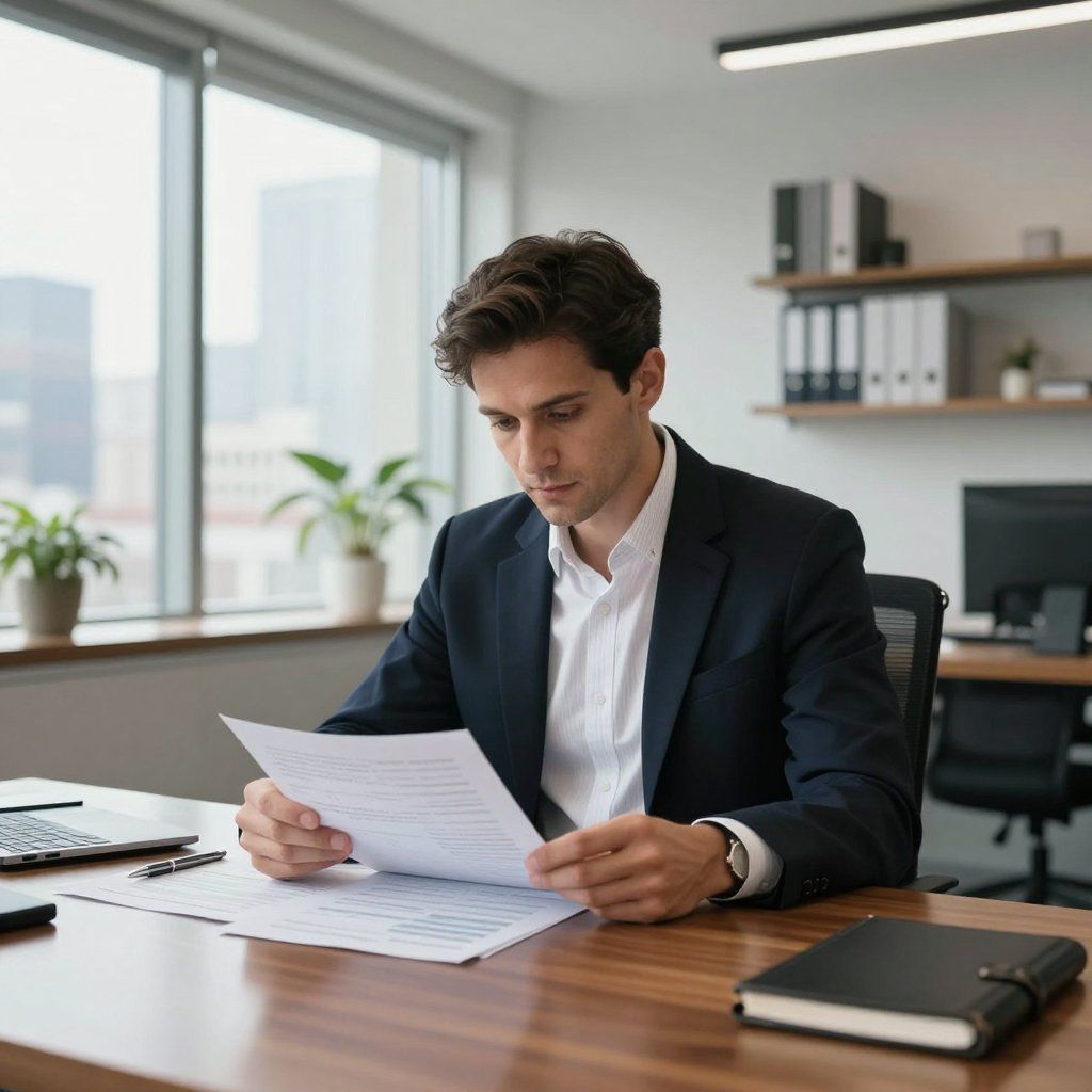 A merchant studying his loan application