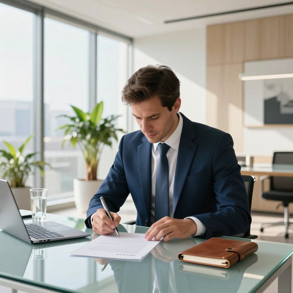 a merchant reviewing some documents
