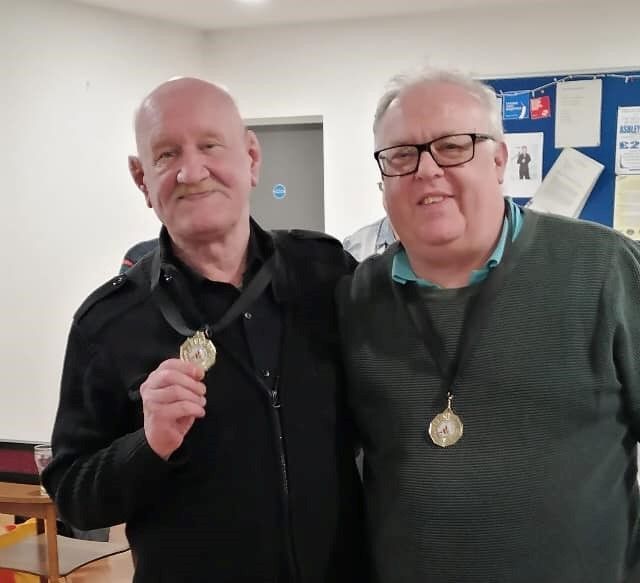 Danny Bourke and Eamonn Staunton showing off their gold medals from the summer’s Scotch Pairs tournament.
