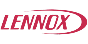 Lennox logo: Red text, curved red line, white background.
