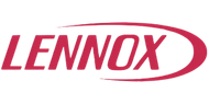 Lennox logo: Red text, curved red line, white background.