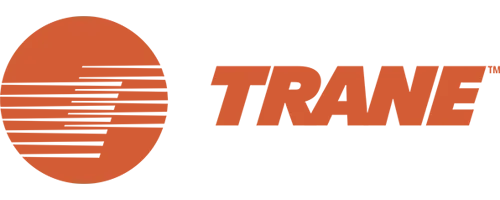 A trane logo with a sunset in the background