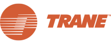 A trane logo with a sunset in the background