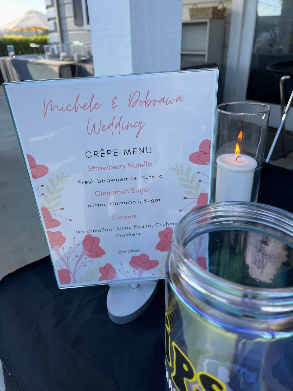 A sign that says michelle & robinson wedding on it