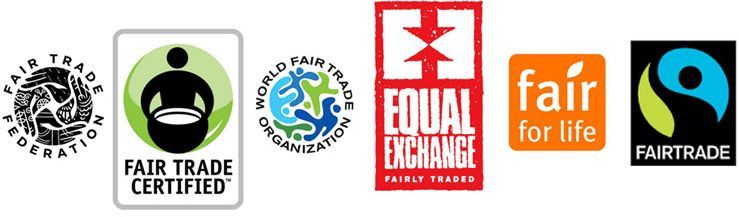 Logos of fair trade certification organizations.