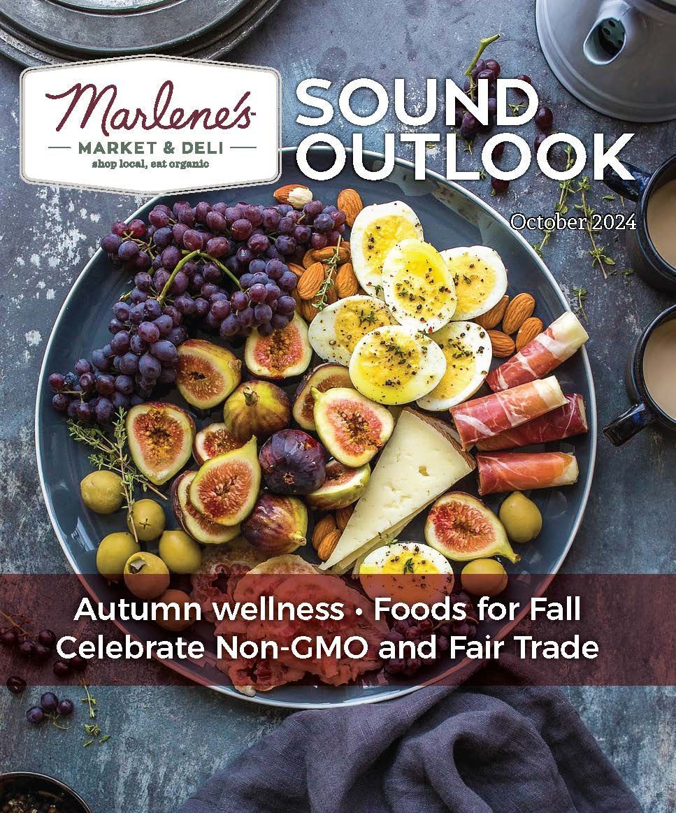 Marlene's Market & Deli ad cover: a charcuterie board with fruit, eggs, nuts, and meat.