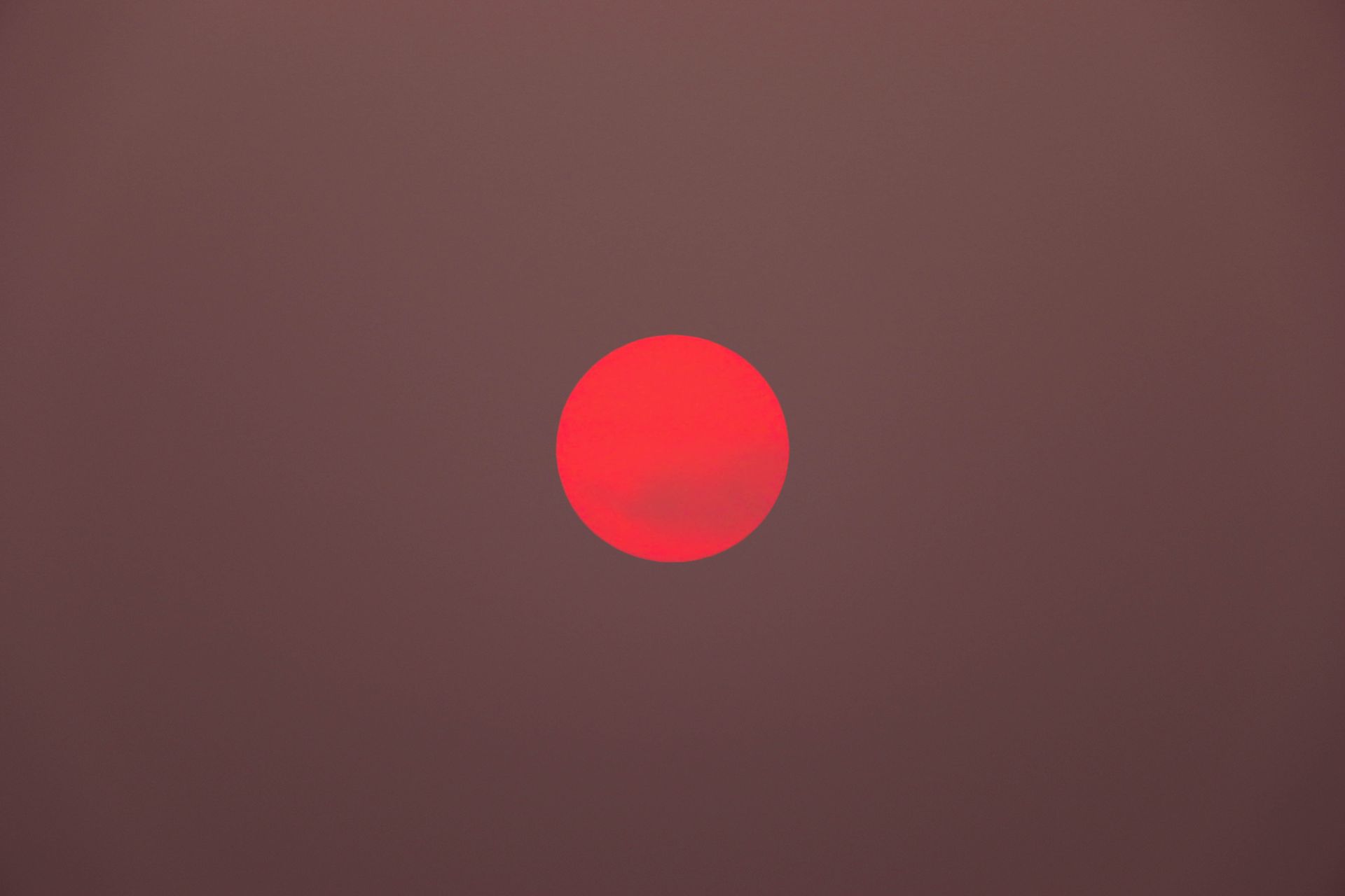 Red sun in a hazy, dark-purple sky.