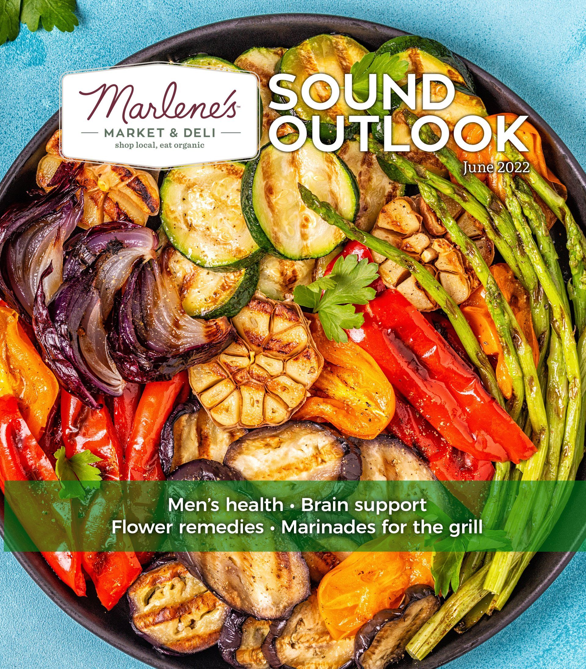 Marlene's Sound Outlook magazine cover: Grilled vegetables in a bowl. 