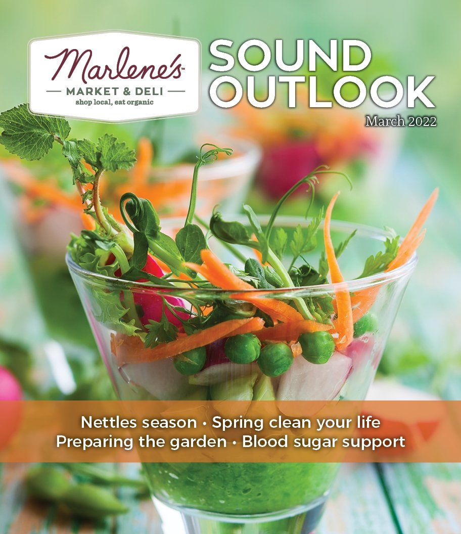 Marlene's Market & Deli magazine cover: Salad in glasses, spring themes, and 