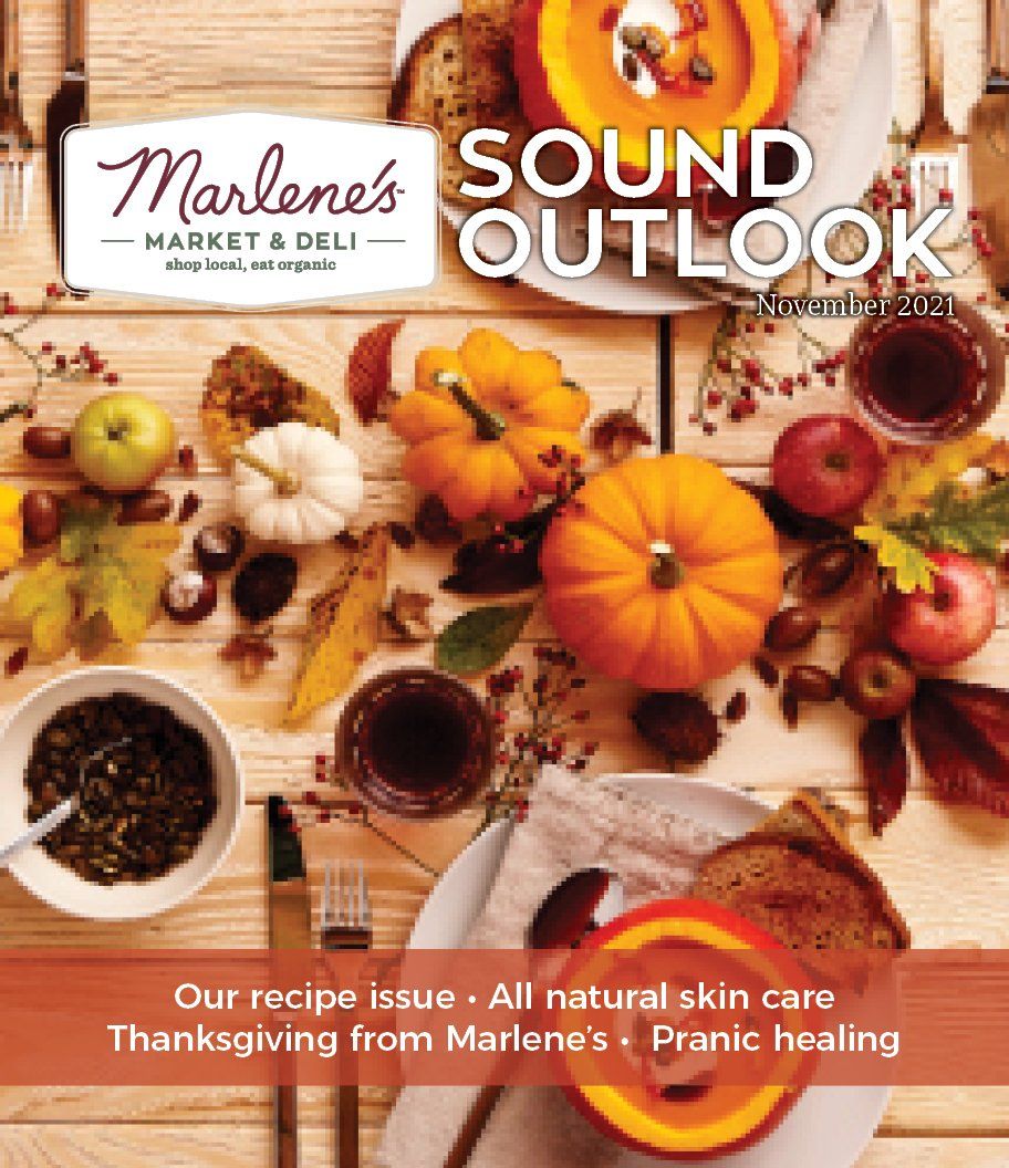 Marlene's Market & Deli newsletter cover: Autumn food and pumpkins, text 