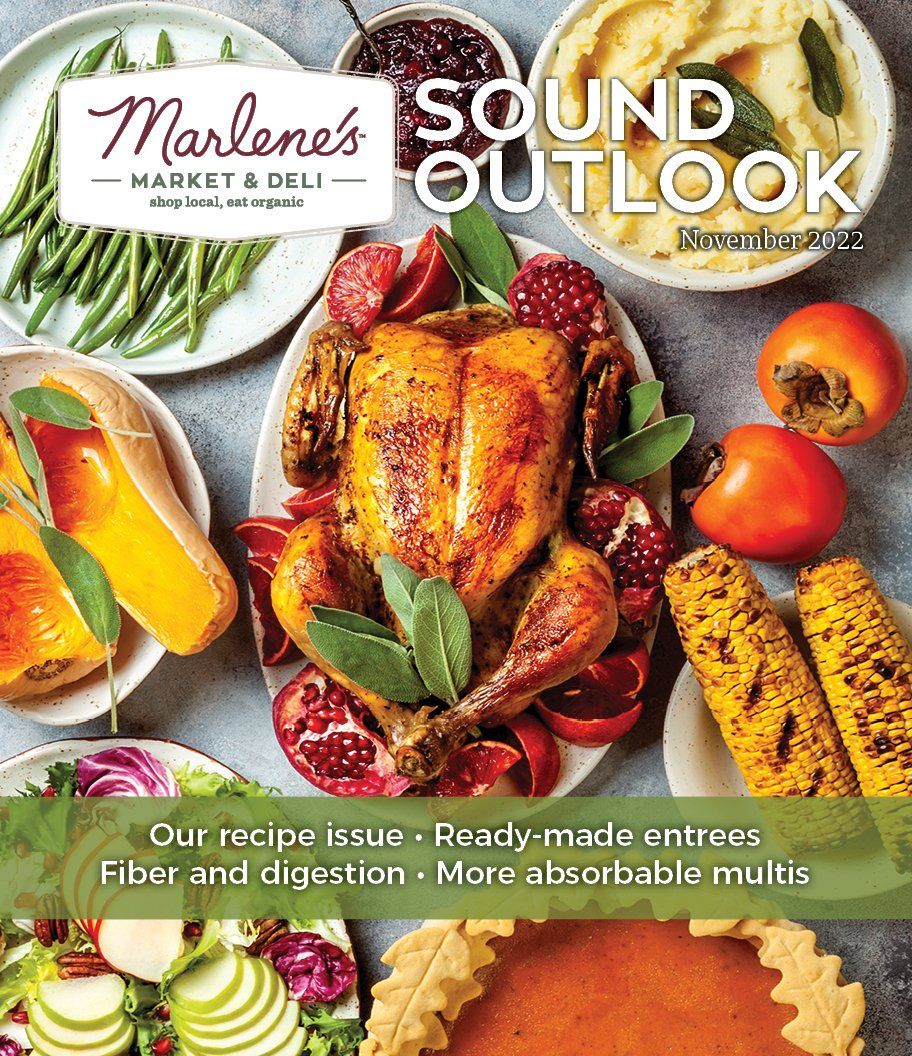 Marlene's Market & Deli newsletter cover: Roasted chicken, sides, produce, and text.
