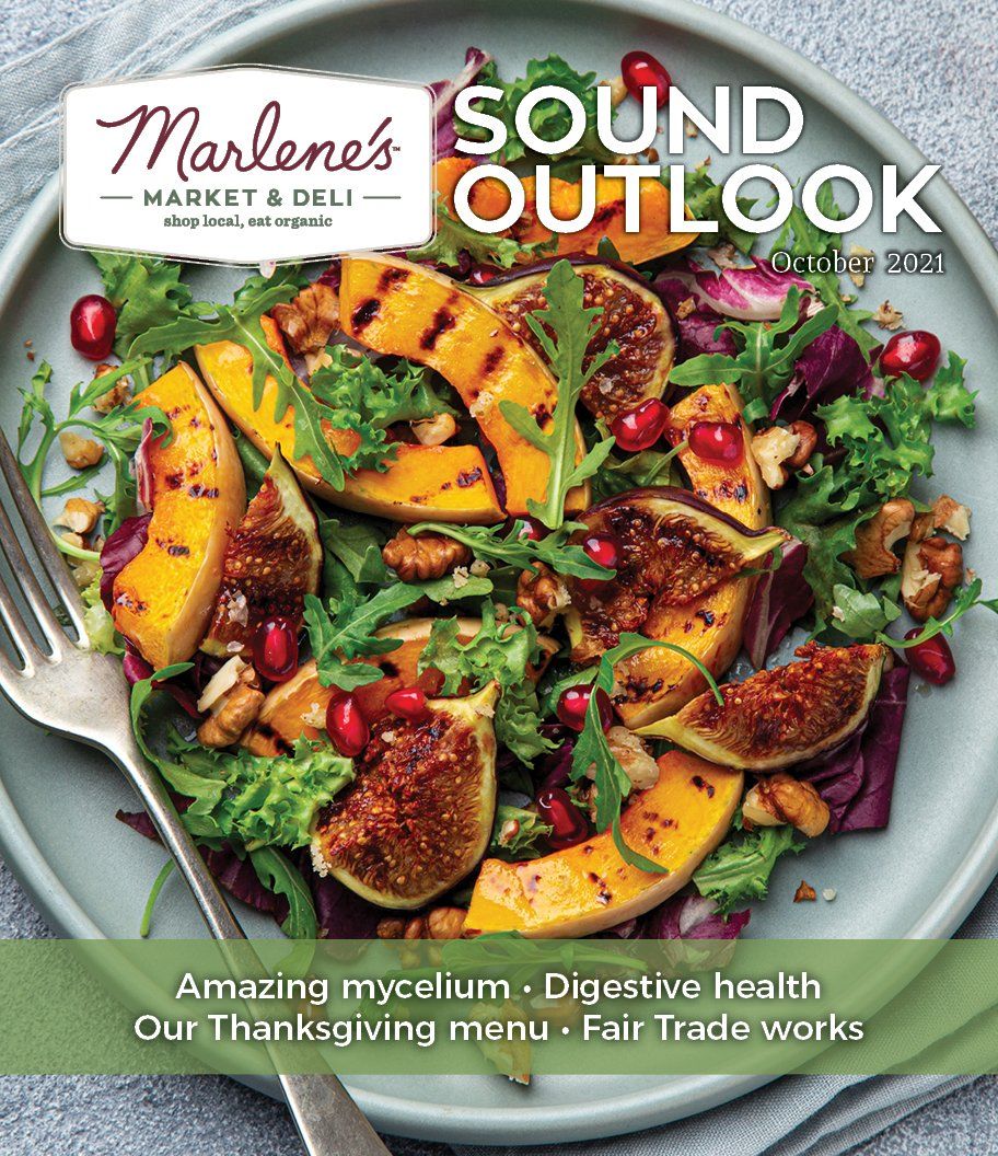 Marlene's Market & Deli magazine cover: Salad with squash, figs, and nuts. 