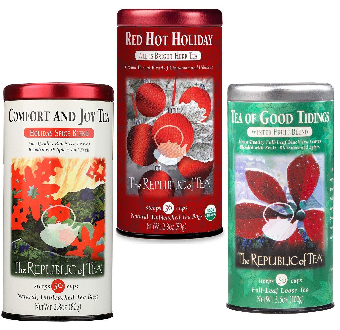 Three Republic of Tea tins: 