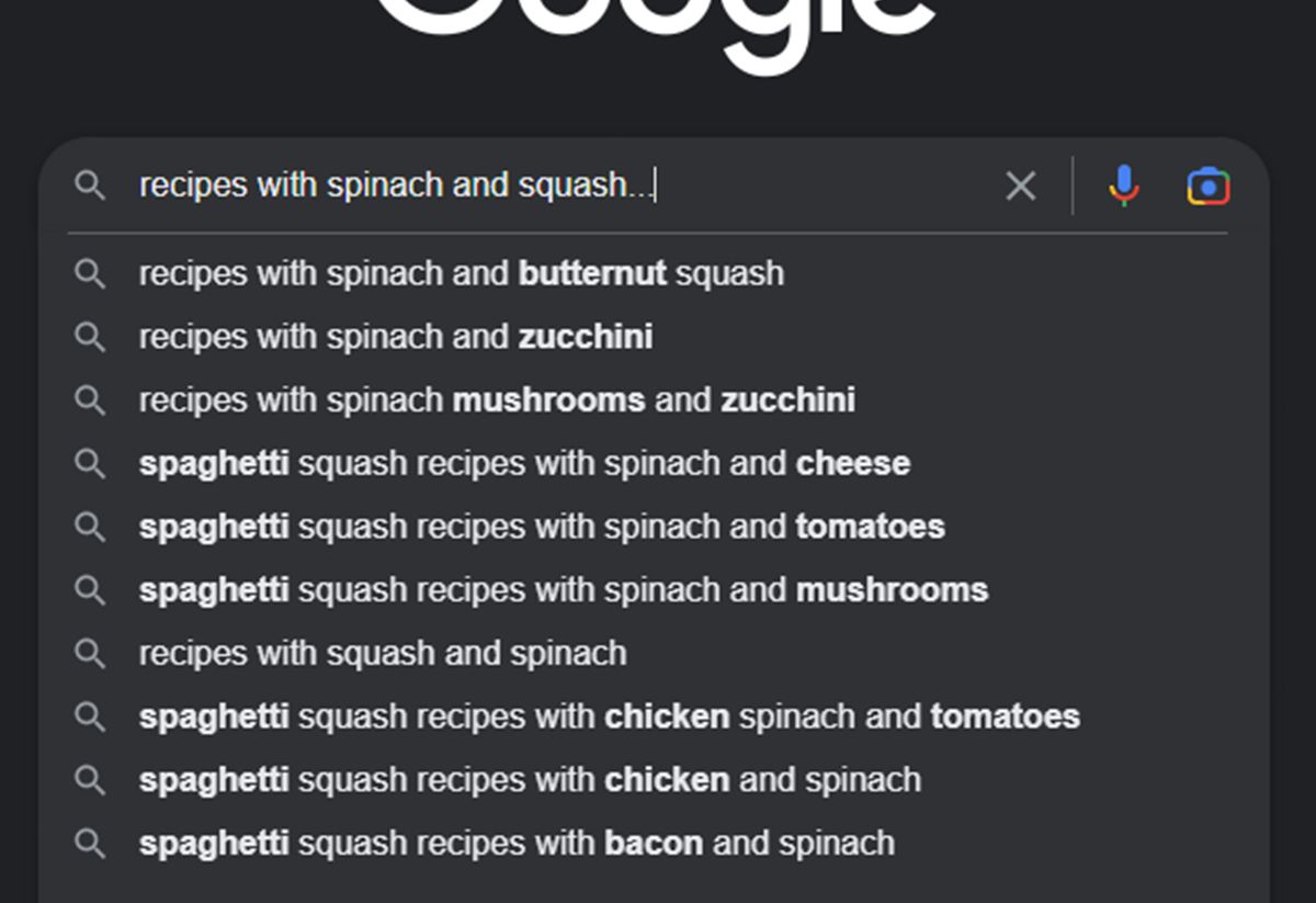 Google search suggestions for 