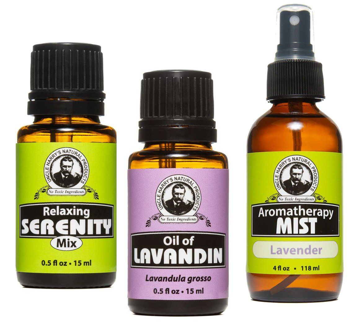 Three essential oil bottles: 