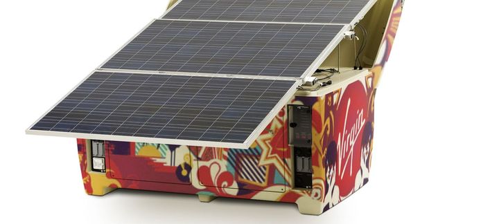 A colorful box with a solar panel on top of it