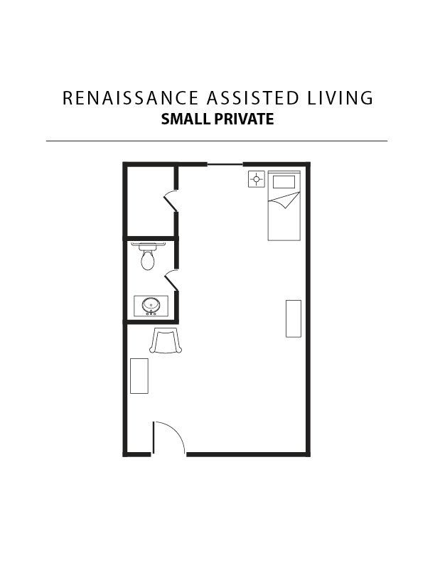 A black and white floor plan of a small private apartment.