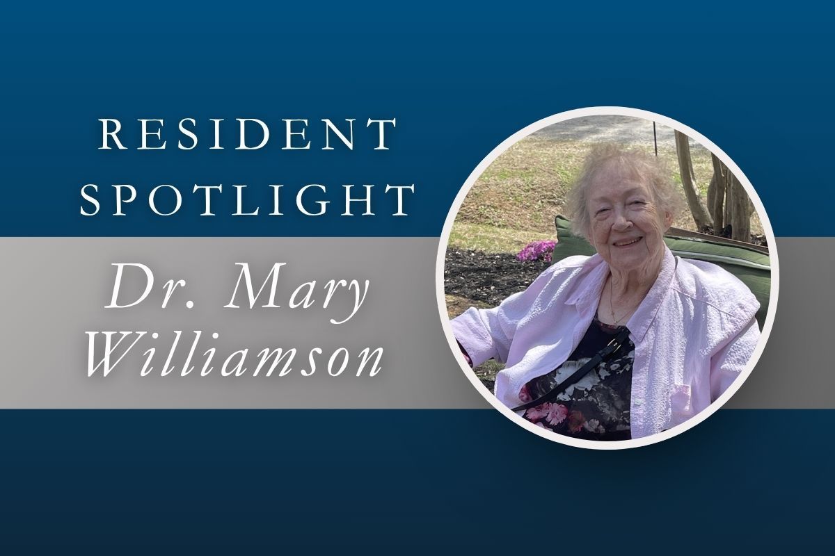 Resident spotlight: Dr. Mary Williamson beside her portrait on a blue background