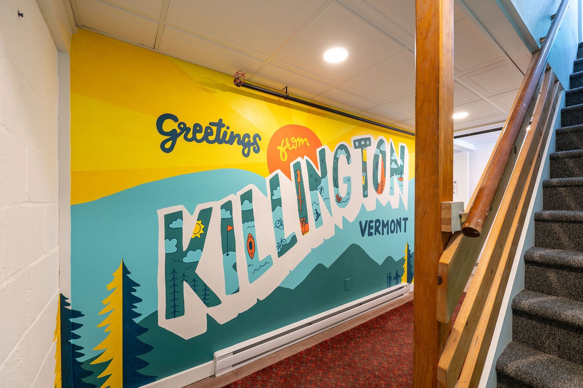 Mural in hallway reads 